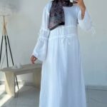 Solera Müslin Elbise L100216 - Beyaz ( Astarlı )