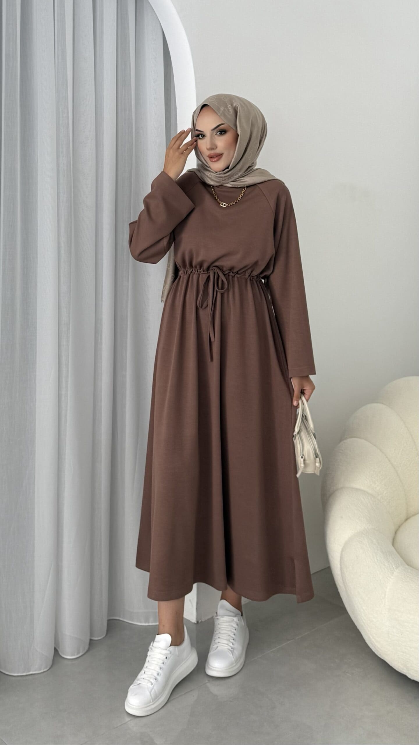 Oysho Elbise L100221 - Kahve - Görsel 3