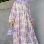 Mimoza Desenli Elbise L100138 -Lavanta  (ŞAL HEDİYE)