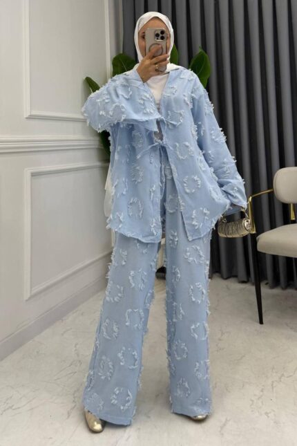 Hola Motif Desen İkili Takım TK100144 - Bulut Mavi