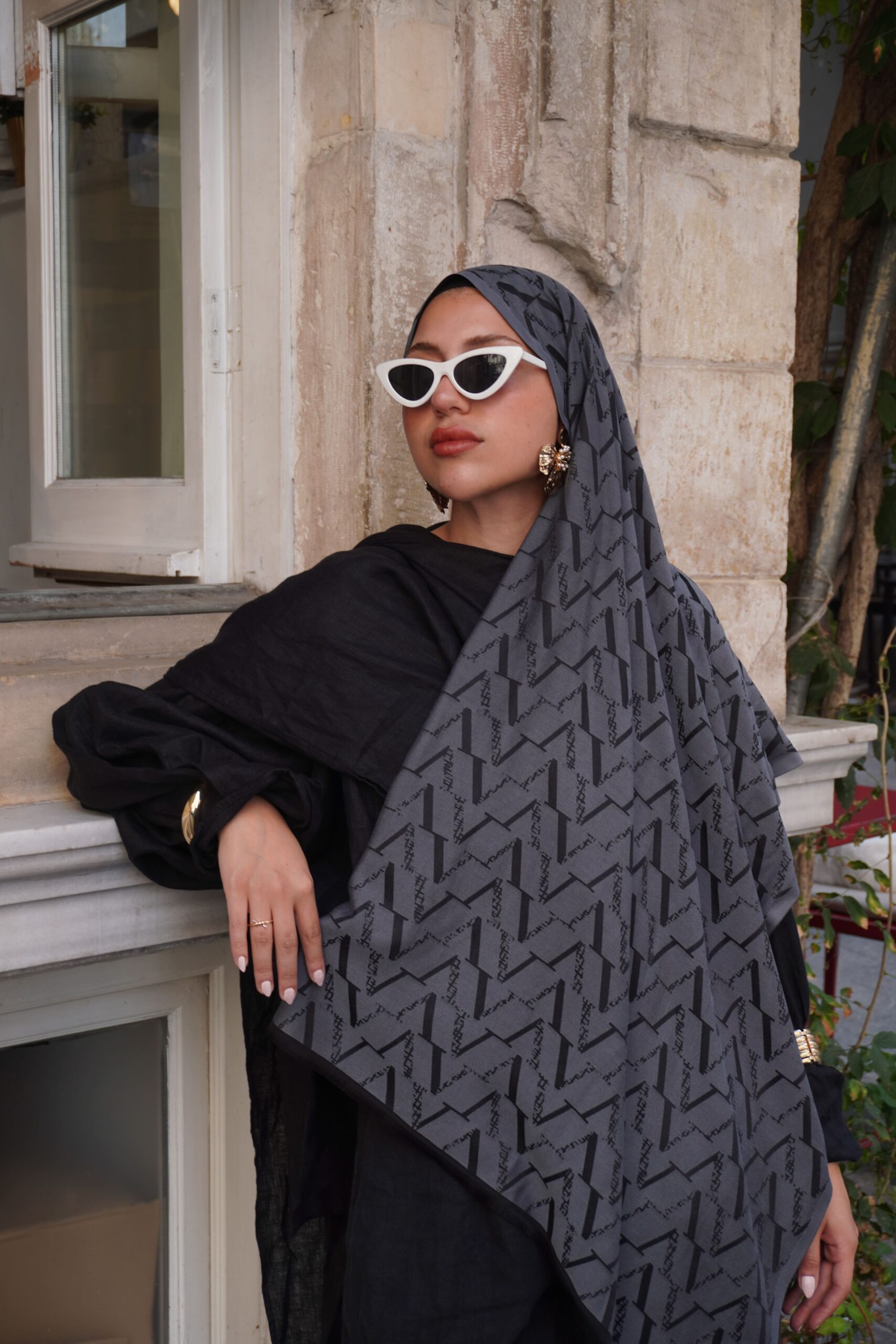 Valentino Çift Taraflı İtalyan Pamuk İpek Şal 44117 - Antrasit - Görsel 3