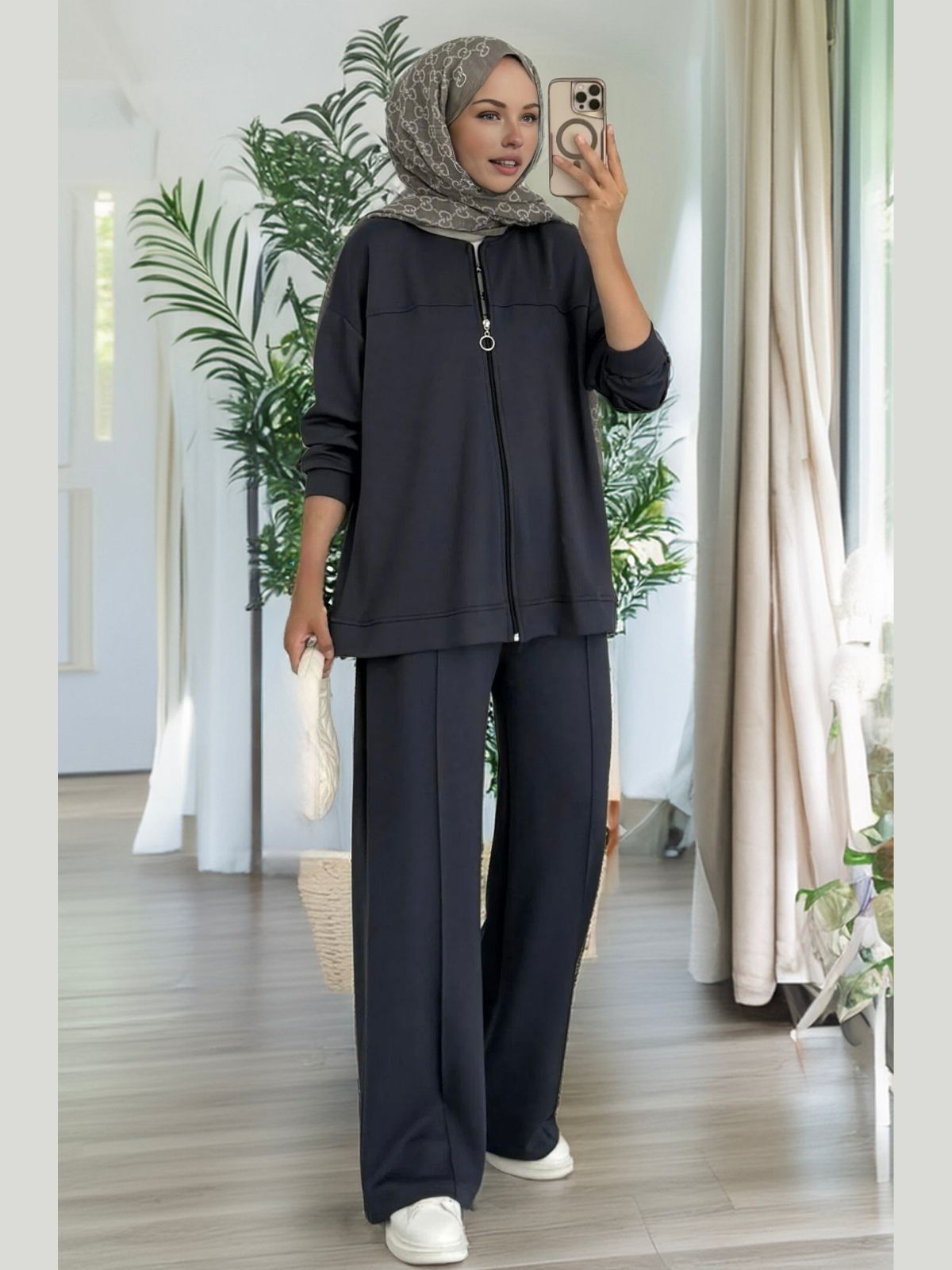 Oysho Fermuarlı Basic İkili Takım BÜYÜK BEDEN  TK2962  -  Füme