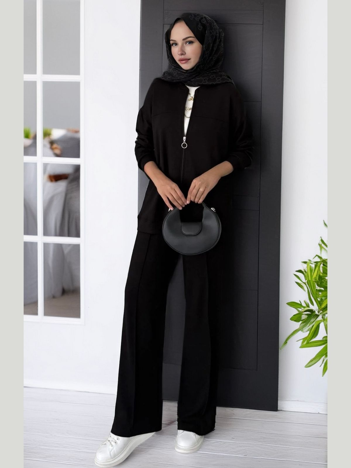 Oysho Fermuarlı Basic İkili Takım BÜYÜK BEDEN TK2962  -Siyah