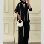 Premium Oysho Şeritli İkili Takım BÜYÜK BEDEN TK100244  - Siyah