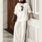Leopar Nakışlı Şardonlu İkili Takım BÜYÜK BEDEN TK100258 – Beyaz