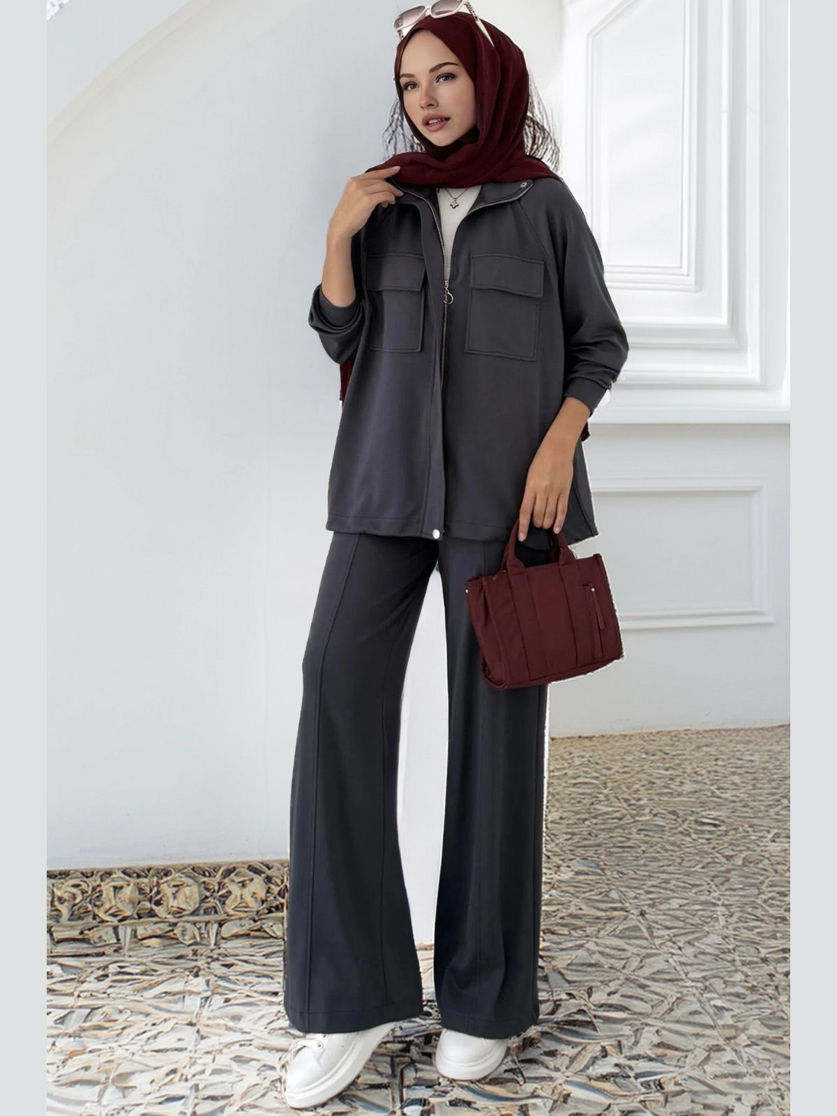 Premium Oysho  Bomber İkili Takım BÜYÜK BEDEN TK100248  -  Füme