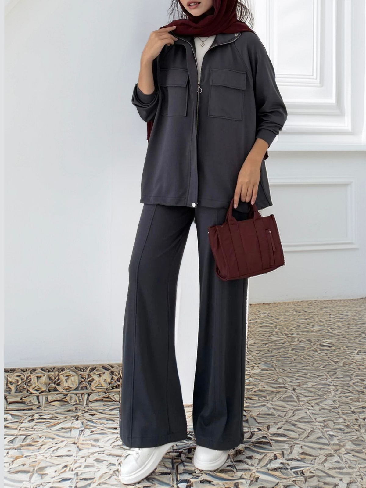 Premium Oysho  Bomber İkili Takım BÜYÜK BEDEN TK100248  -  Füme - Görsel 2