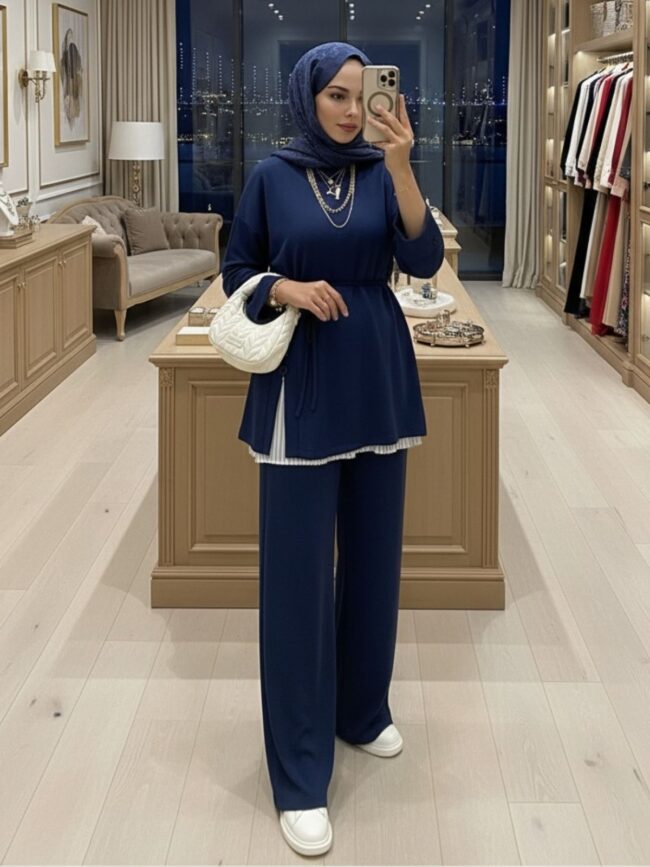 Premium Oysho Düğmeli İkili Takım TK2968 - Lacivert