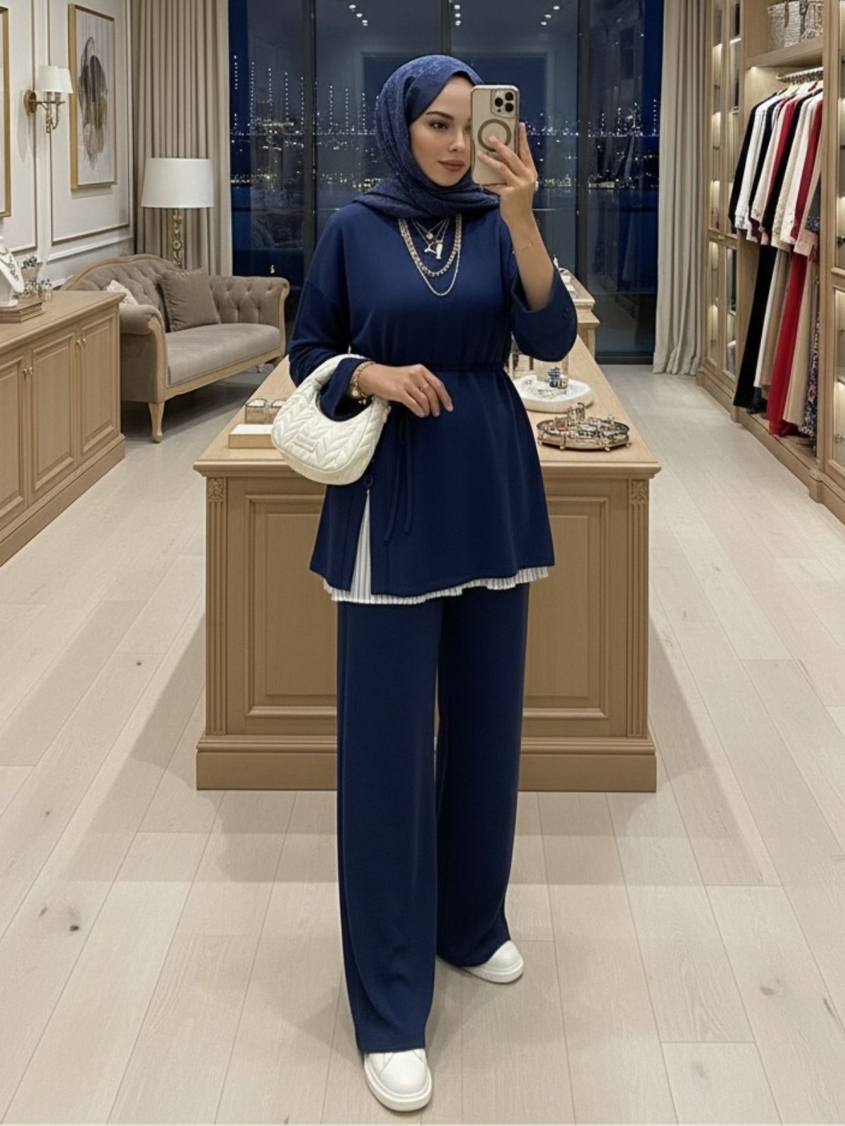 Premium Oysho Düğmeli  İkili Takım TK2968  -  Lacivert