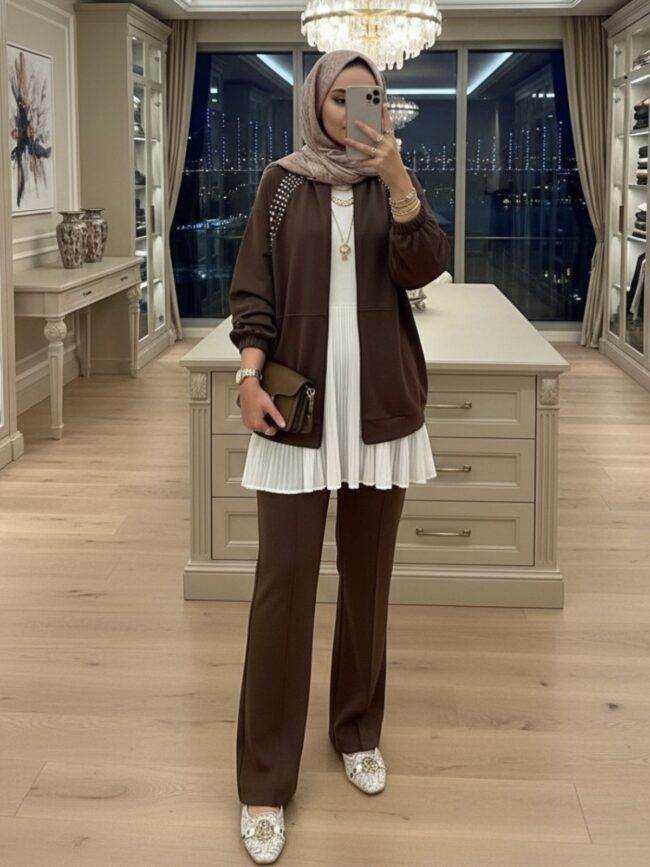 Kai Oysho Taşlı Bomber İkili Takım TK100247  - Kahve