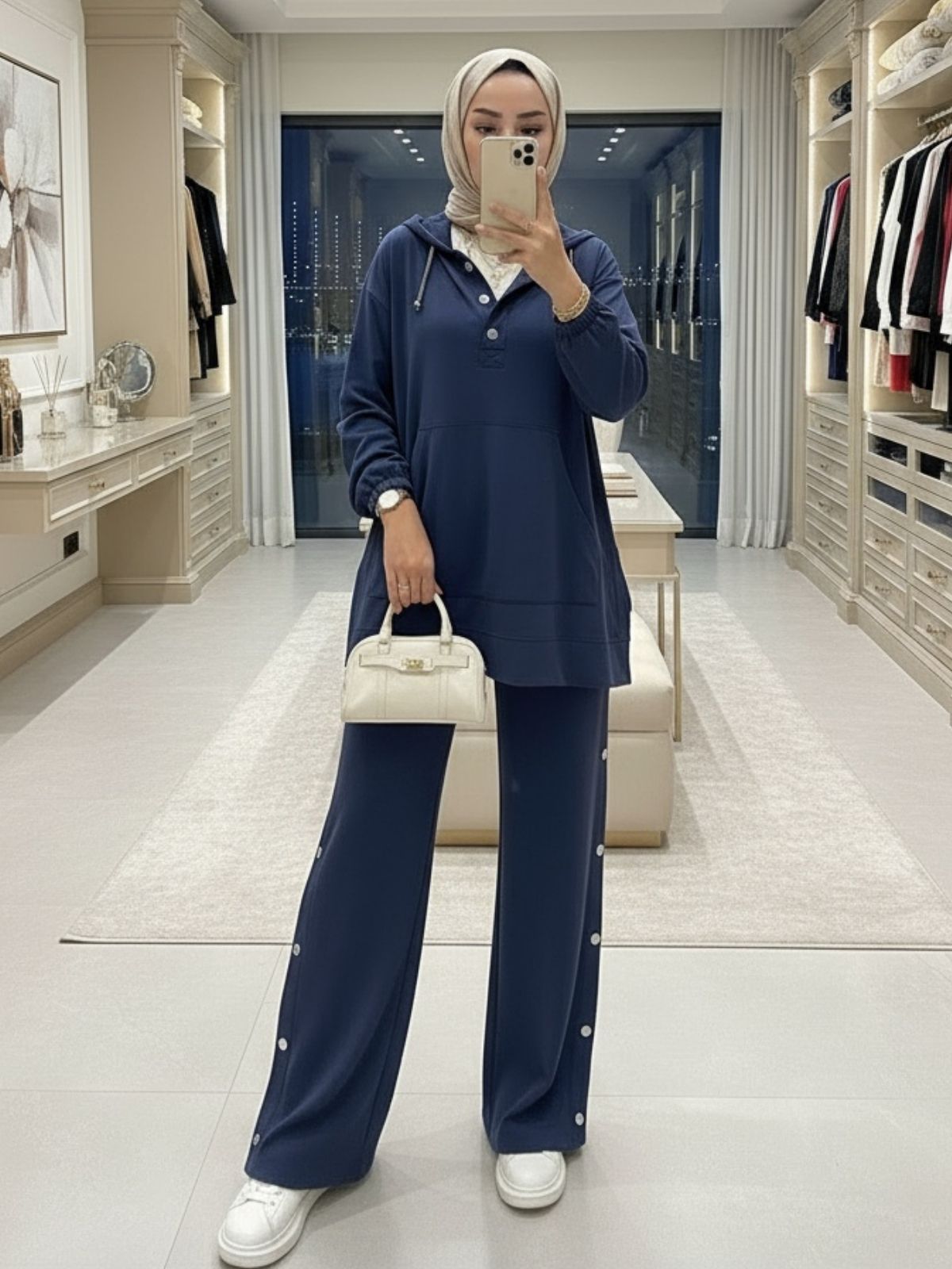 Premium Oysho Çıtçıtlı ı İkili Takım TK100242  - Lacivert