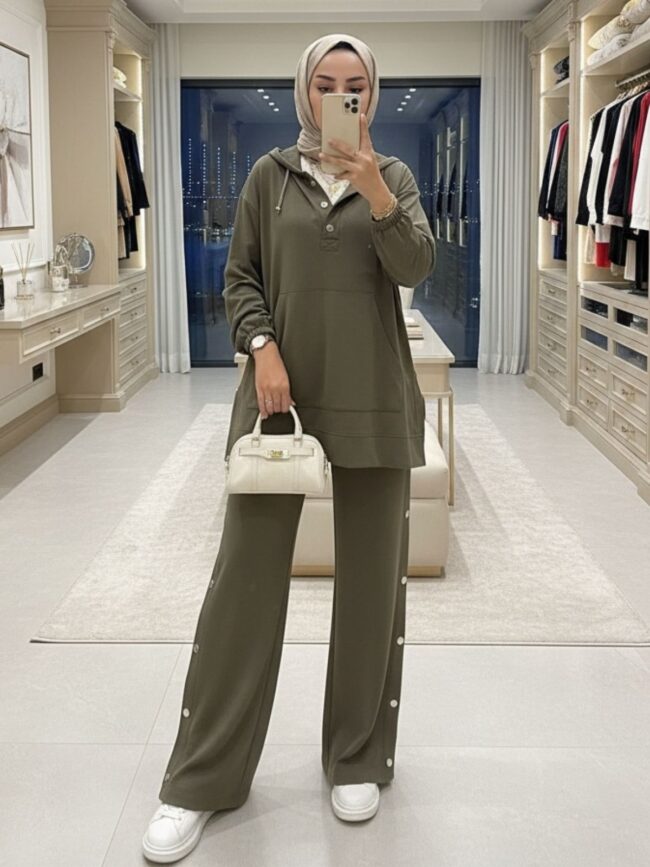 Premium Oysho Çıtçıtlı ı İkili Takım TK100242 - Haki