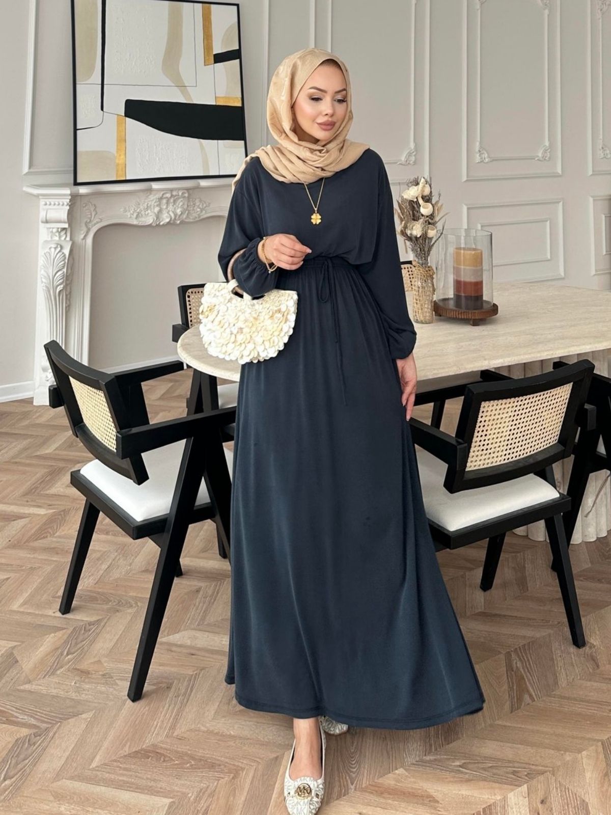 Liona Modal Elbise BÜYÜK BEDEN L100261 – Antrasit