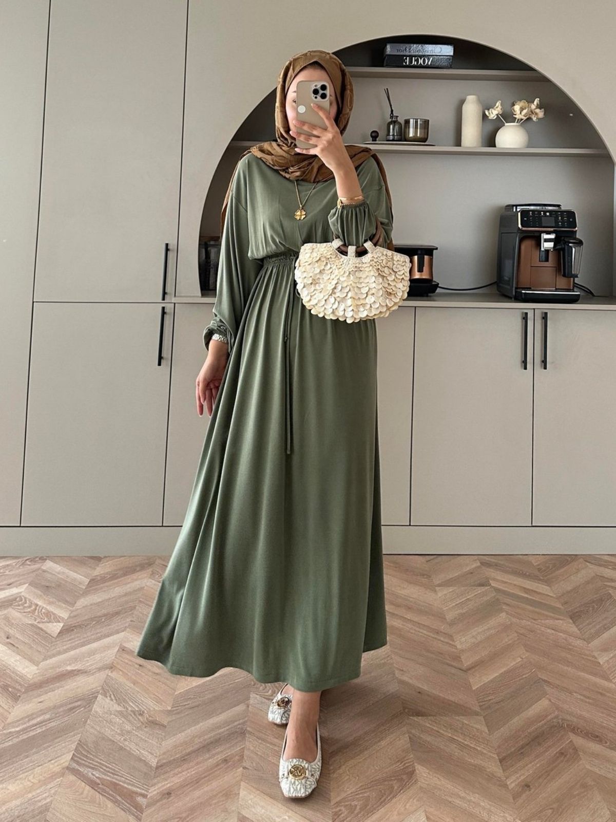 Liona Modal Elbise BÜYÜK BEDEN  L100261 – Haki