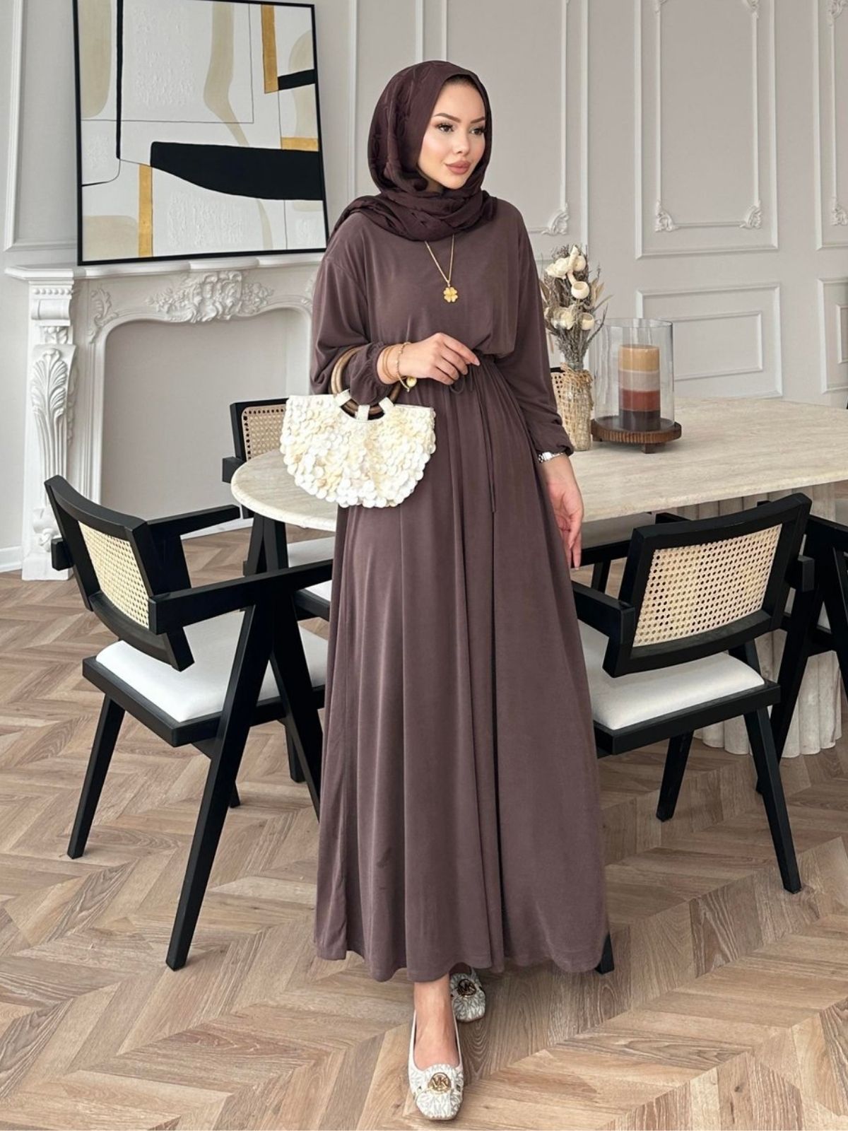Liona Modal Elbise BÜYÜK BEDEN L100261 – Acı Kahve