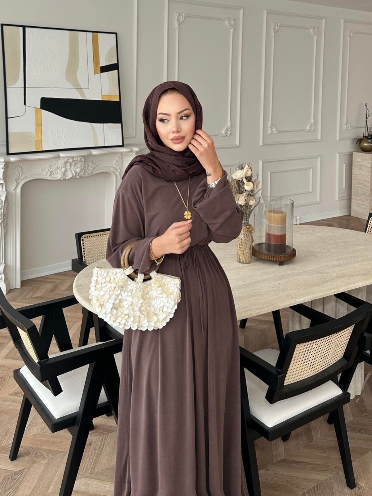 Liona Modal Elbise BÜYÜK BEDEN L100261 – Acı Kahve - Görsel 2
