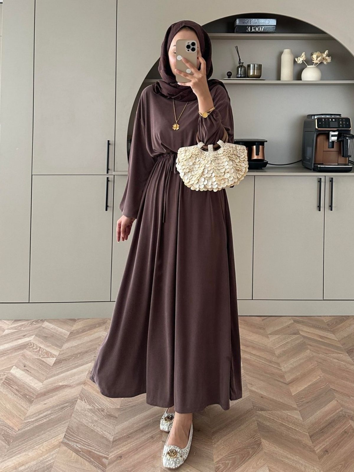 Liona Modal Elbise BÜYÜK BEDEN L100261 – Acı Kahve - Görsel 3