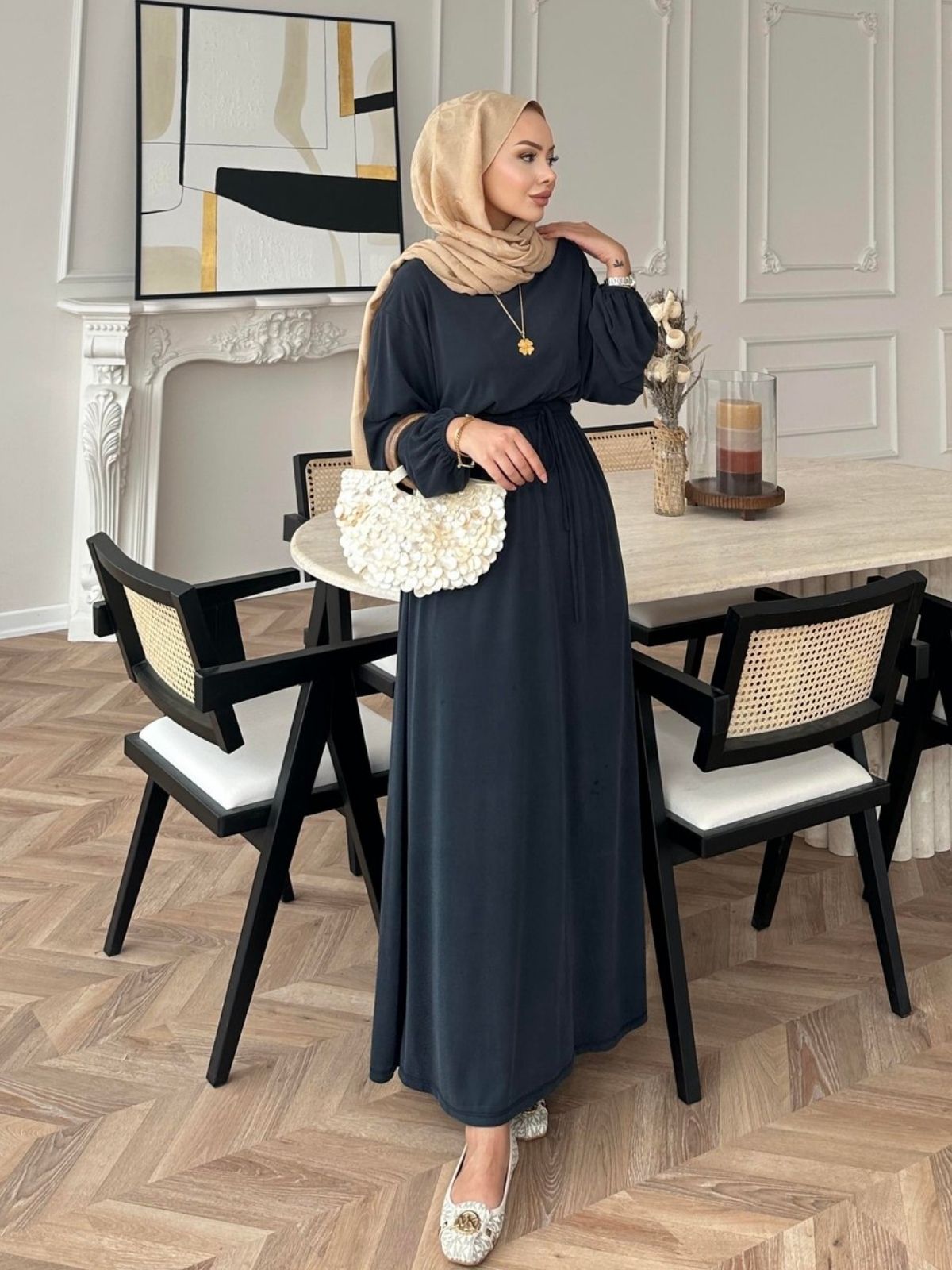 Liona Modal Elbise BÜYÜK BEDEN L100261 – Antrasit - Görsel 2