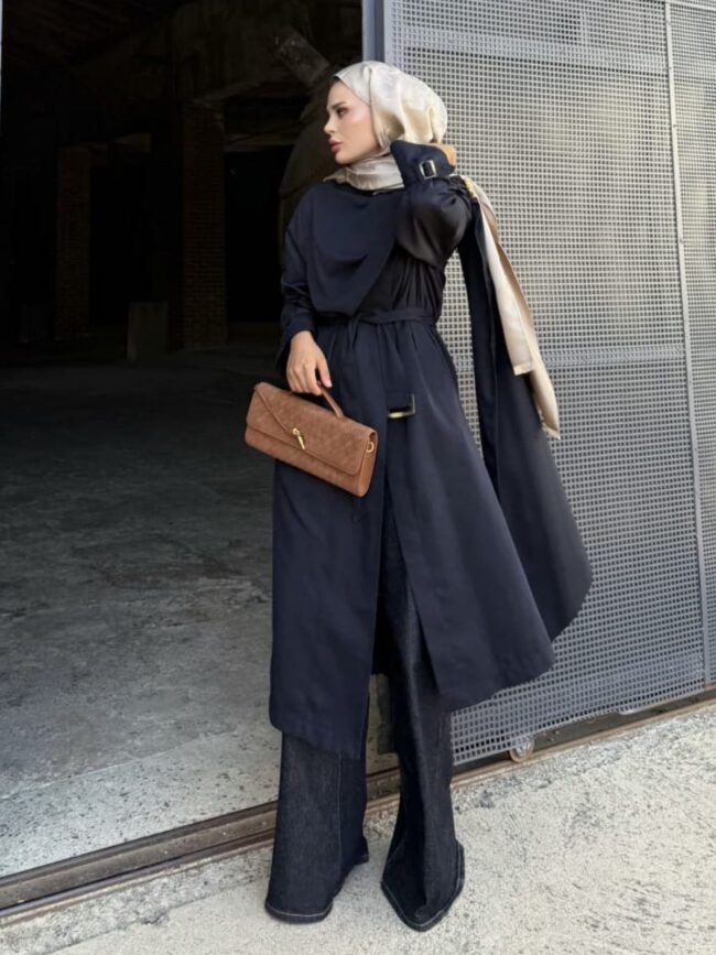 Broşlu Şal Yaka Trençkot DŞ100270 - Siyah