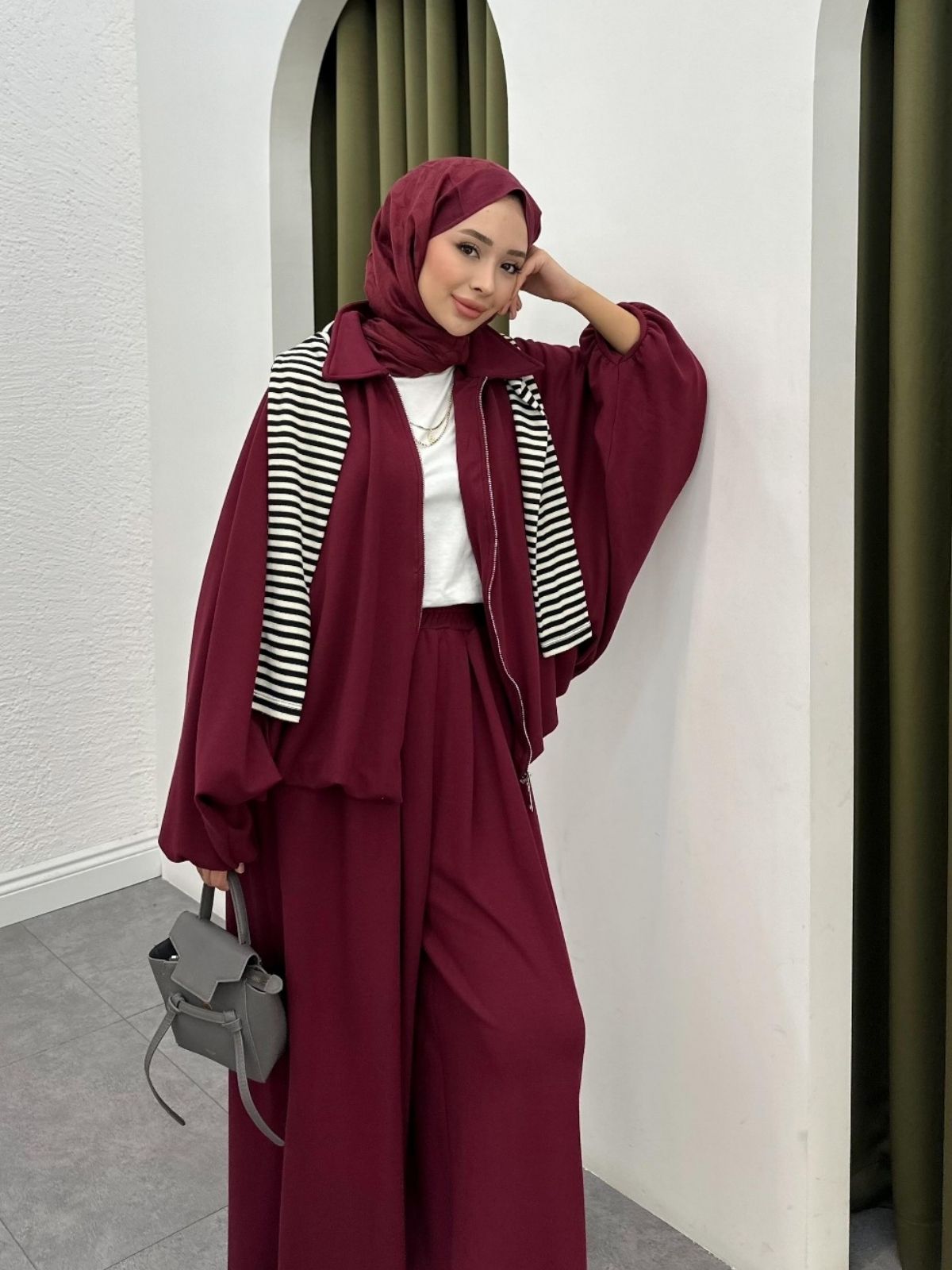 Premium Oysho Saoris İkili Takım TK100257 - Bordo - Görsel 4