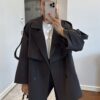 Oversize Omuz Detay  Trençkot DŞ100235 - Koyu Kahve