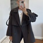 Oversize Omuz Detay Trençkot DŞ100235 - Koyu Kahve