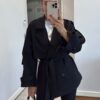 Oversize Omuz Detay  Trençkot DŞ100235 - Siyah