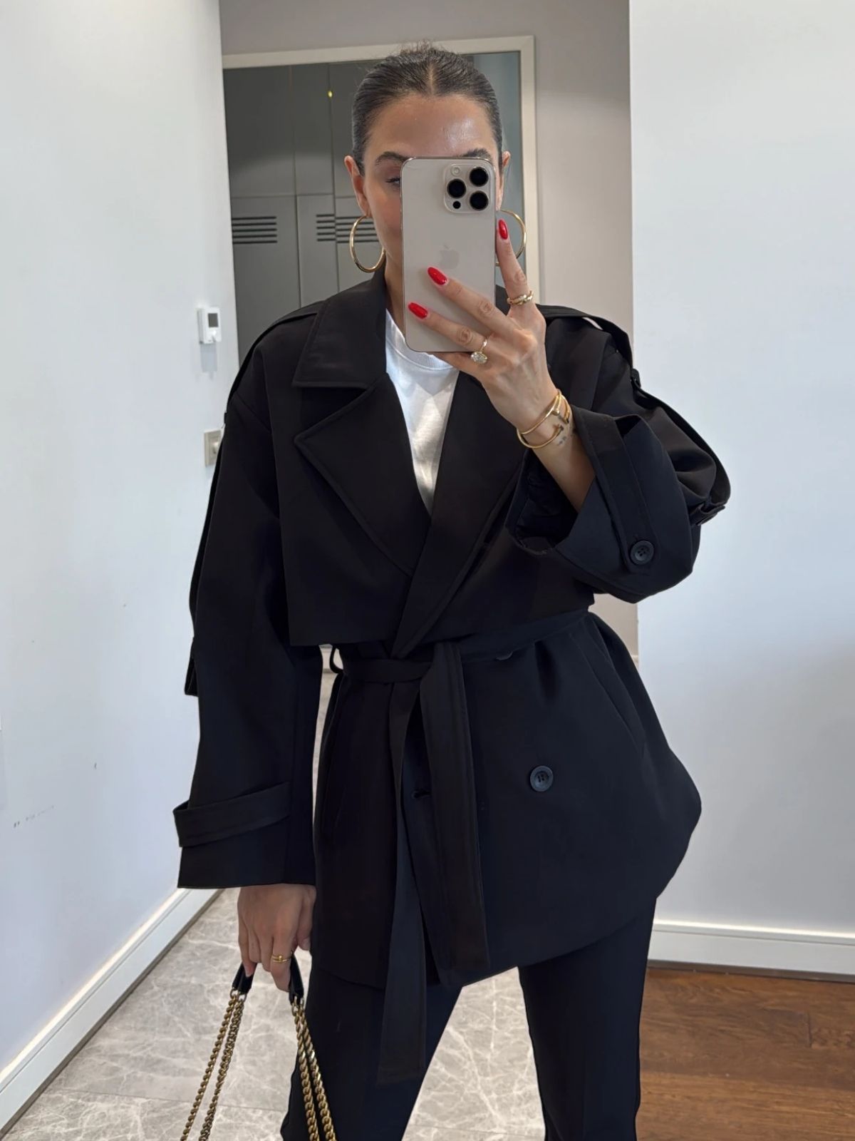 Oversize Omuz Detay Trençkot DŞ100235 - Siyah