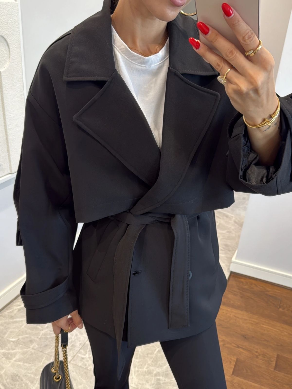 Oversize Omuz Detay Trençkot DŞ100235 - Siyah - Görsel 2