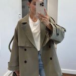 Oversize Omuz Detay Trençkot DŞ100235 - Haki