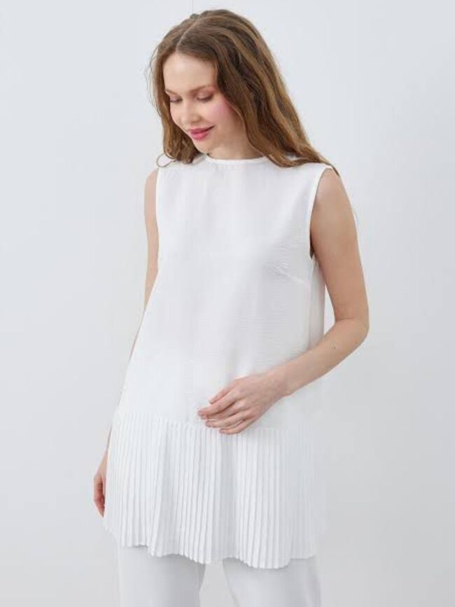 Sıfır Kollu Piliseli İçlik ELB100239 - Beyaz