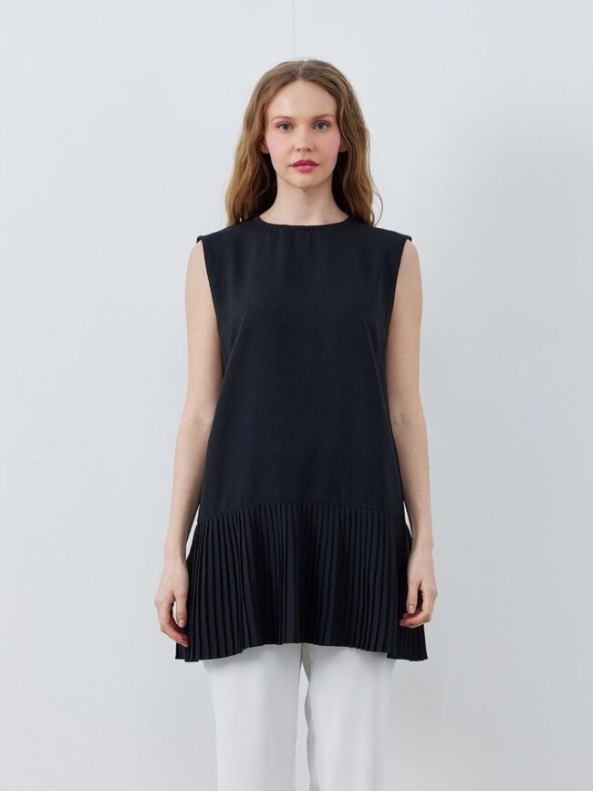 Sıfır Kollu Piliseli İçlik ELB100239 - Siyah