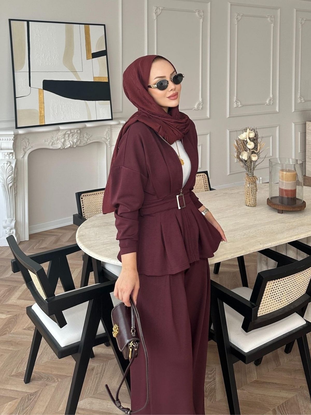 Premium Oysho Elina  İkili Takım BÜYÜK BEDEN TK100246  - Bordo - Görsel 3