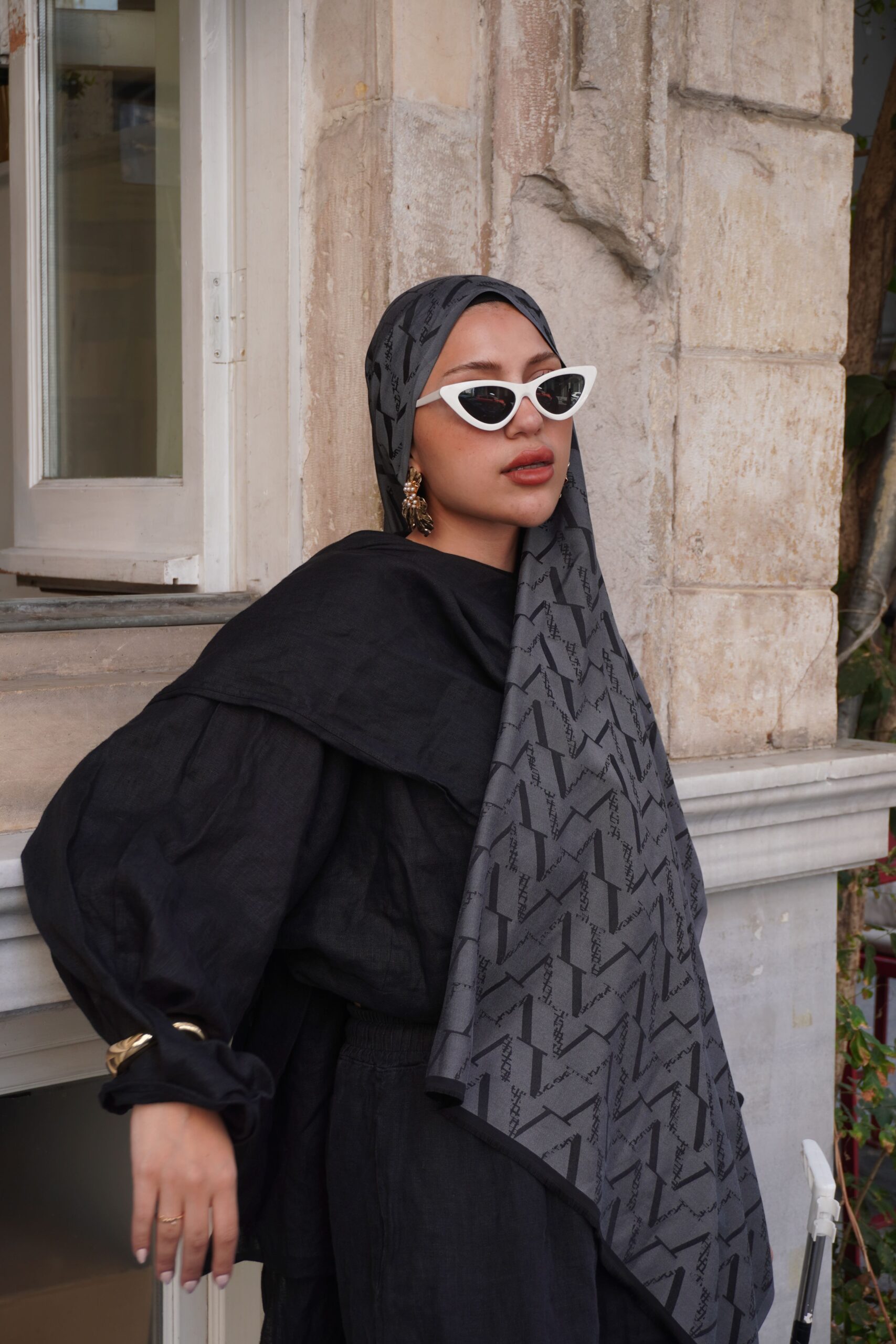 Valentino Çift Taraflı İtalyan Pamuk İpek Şal 44117 - Antrasit - Görsel 4