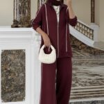 Premium Oysho Şeritli İkili Takım BÜYÜK BEDEN  TK100244  -Bordo