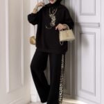 Leopar Nakışlı Şardonlu İkili Takım TK100258 - Siyah