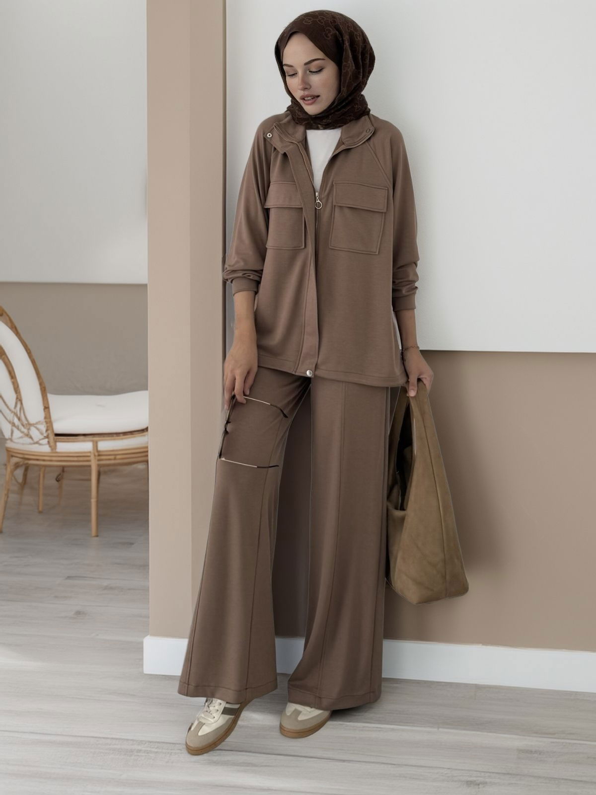 Premium Oysho  Bomber İkili Takım BÜYÜK BEDEN TK100248  -  Taba
