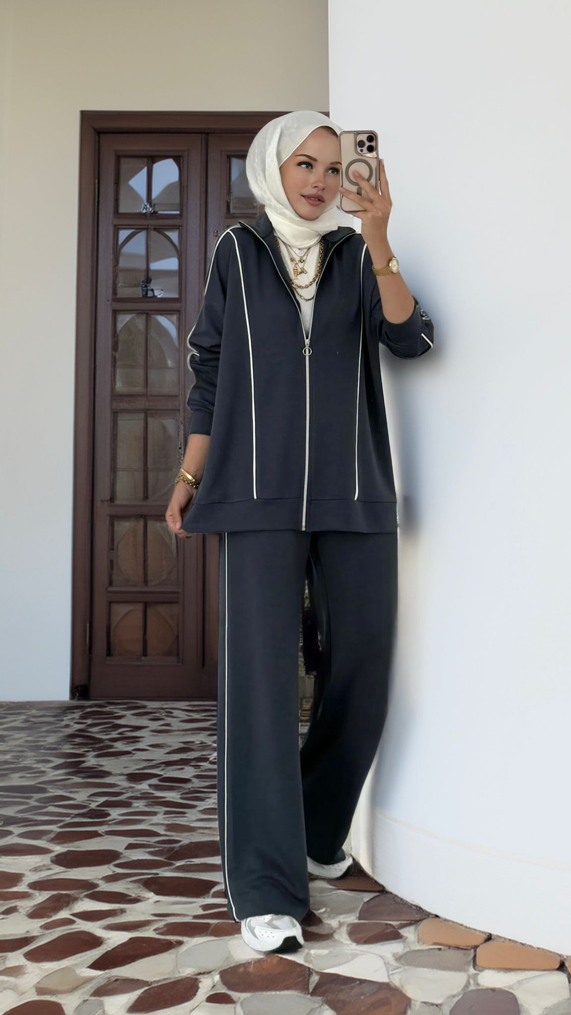 Premium Oysho Şeritli İkili Takım BÜYÜK BEDEN TK100244  -Füme