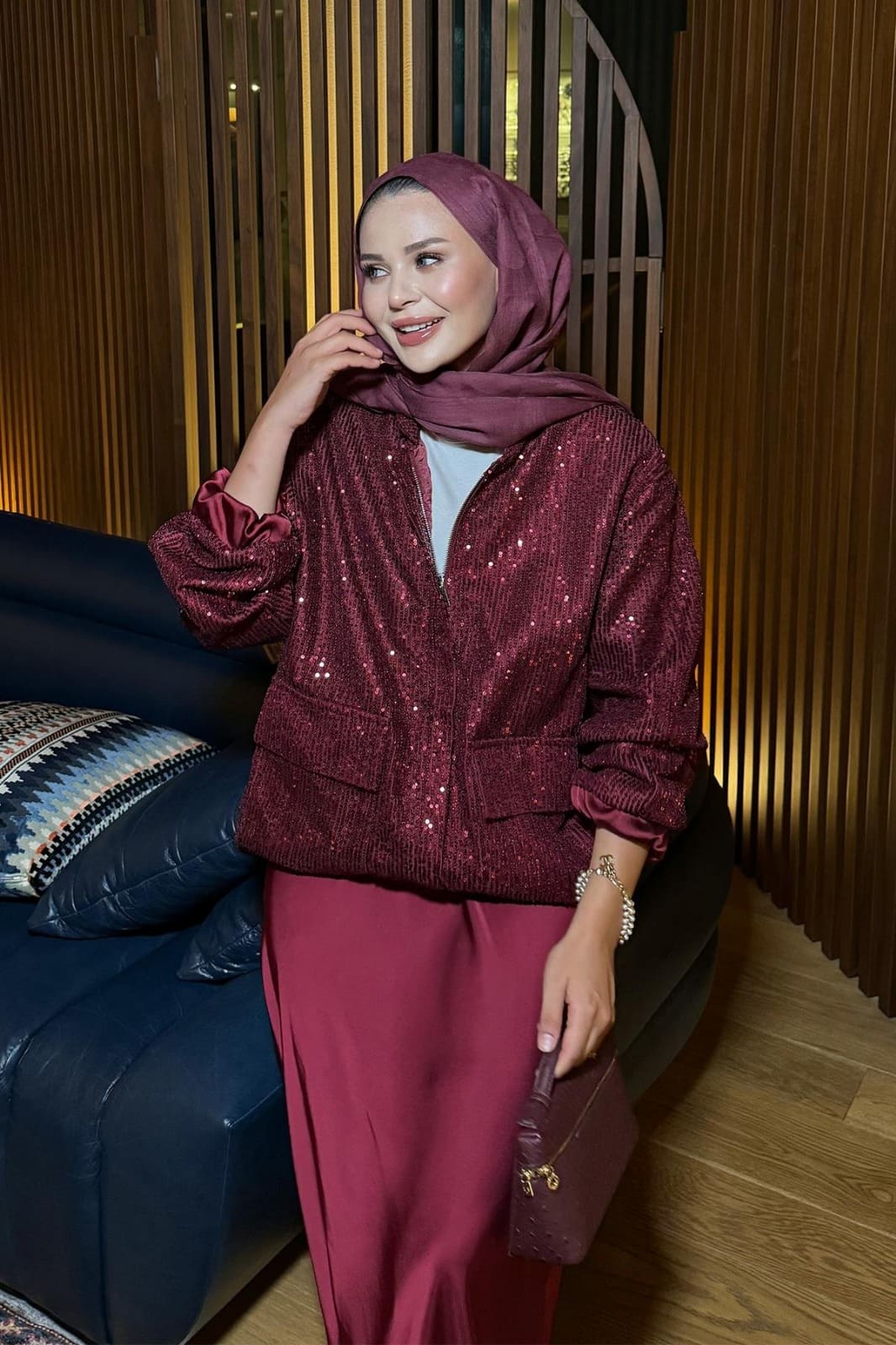 Pullu Gloria Bomber Ceket CKT100265 - Bordo