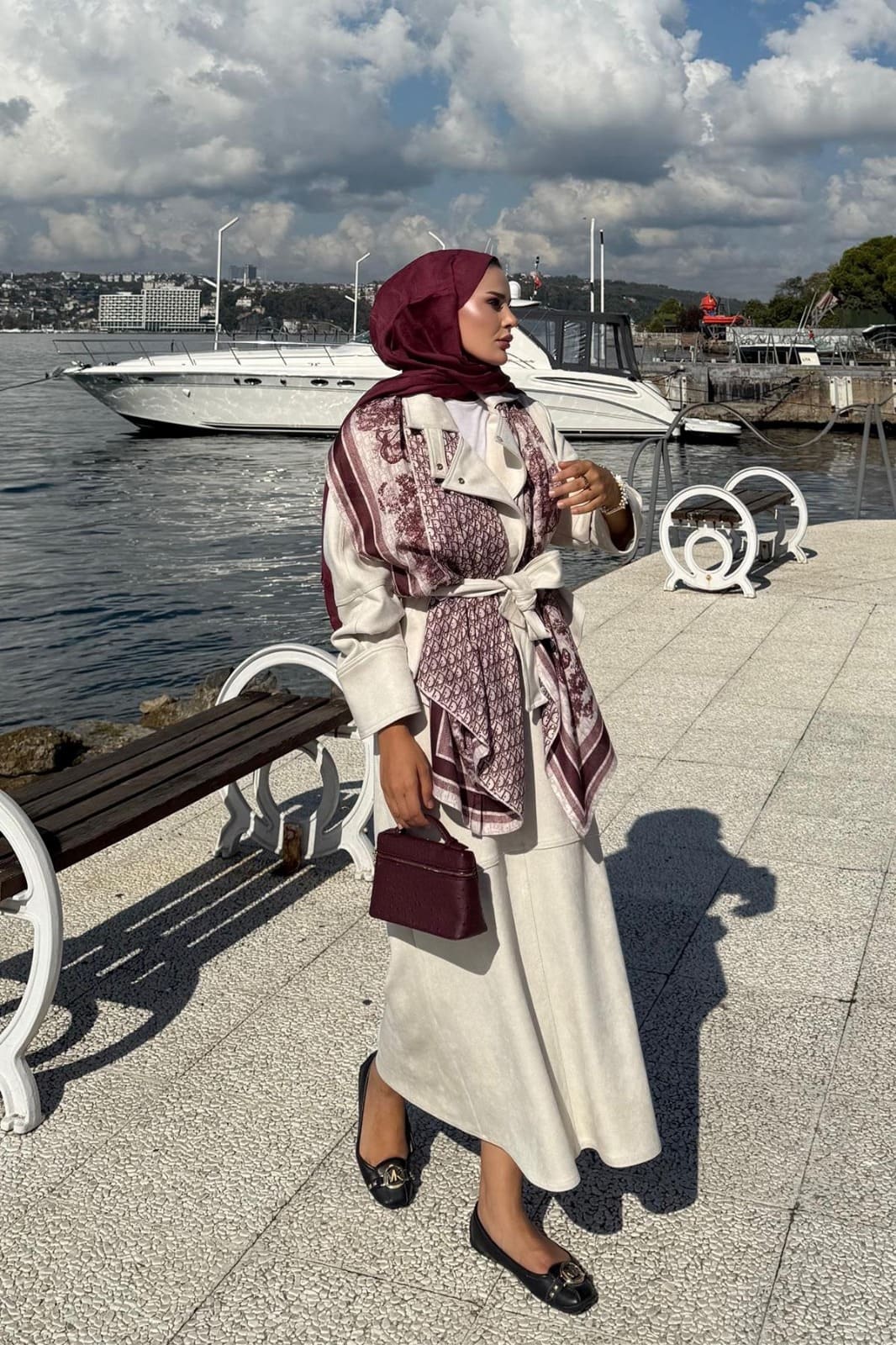 Süet Bomber Ceketli ve Mercy Etekli İkili Takım TKM100267 – Krem - Görsel 5