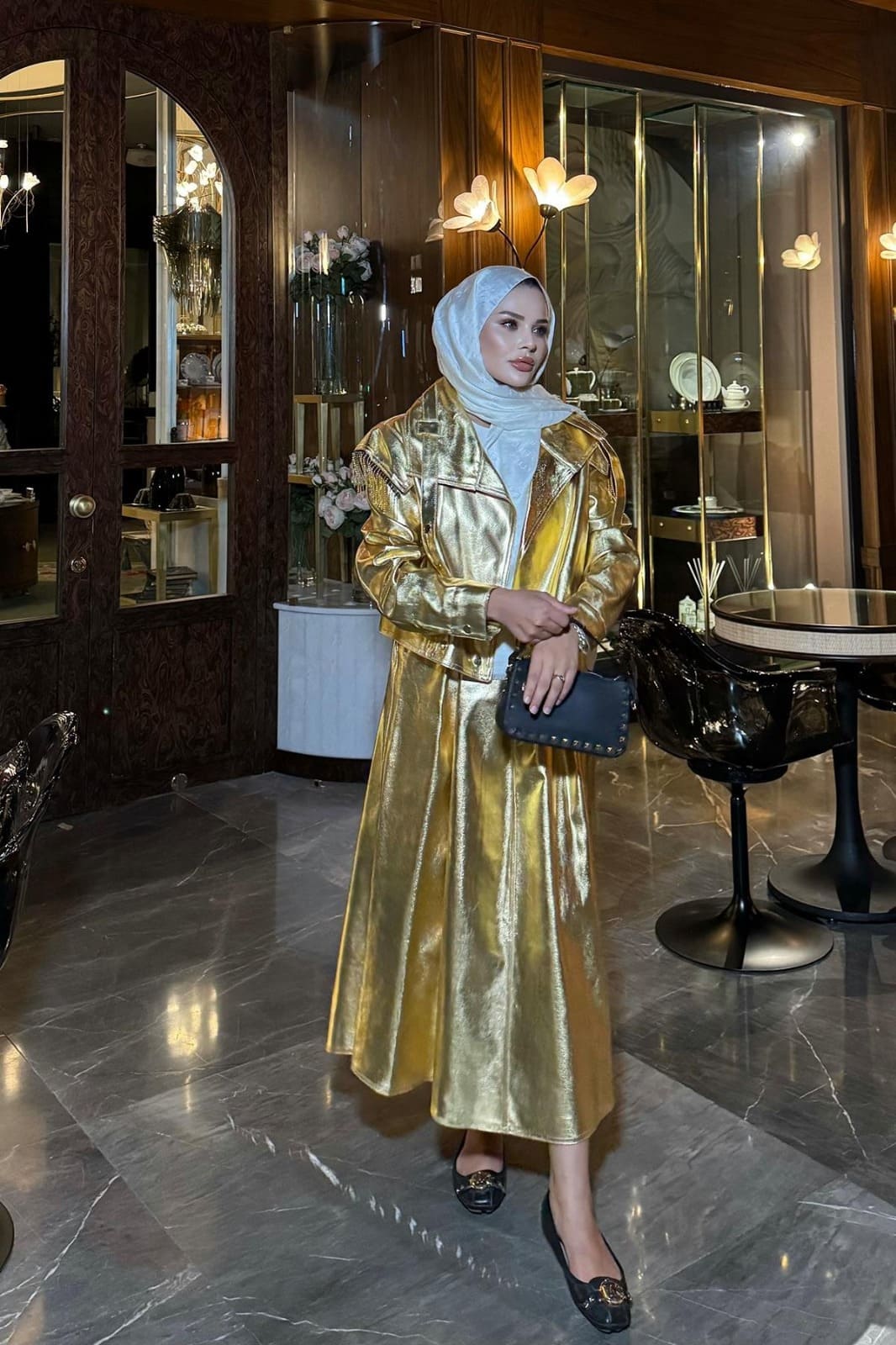 Taş Detaylı Metalik Azalea Etekli Takım TKM100268 - Gold - Görsel 5