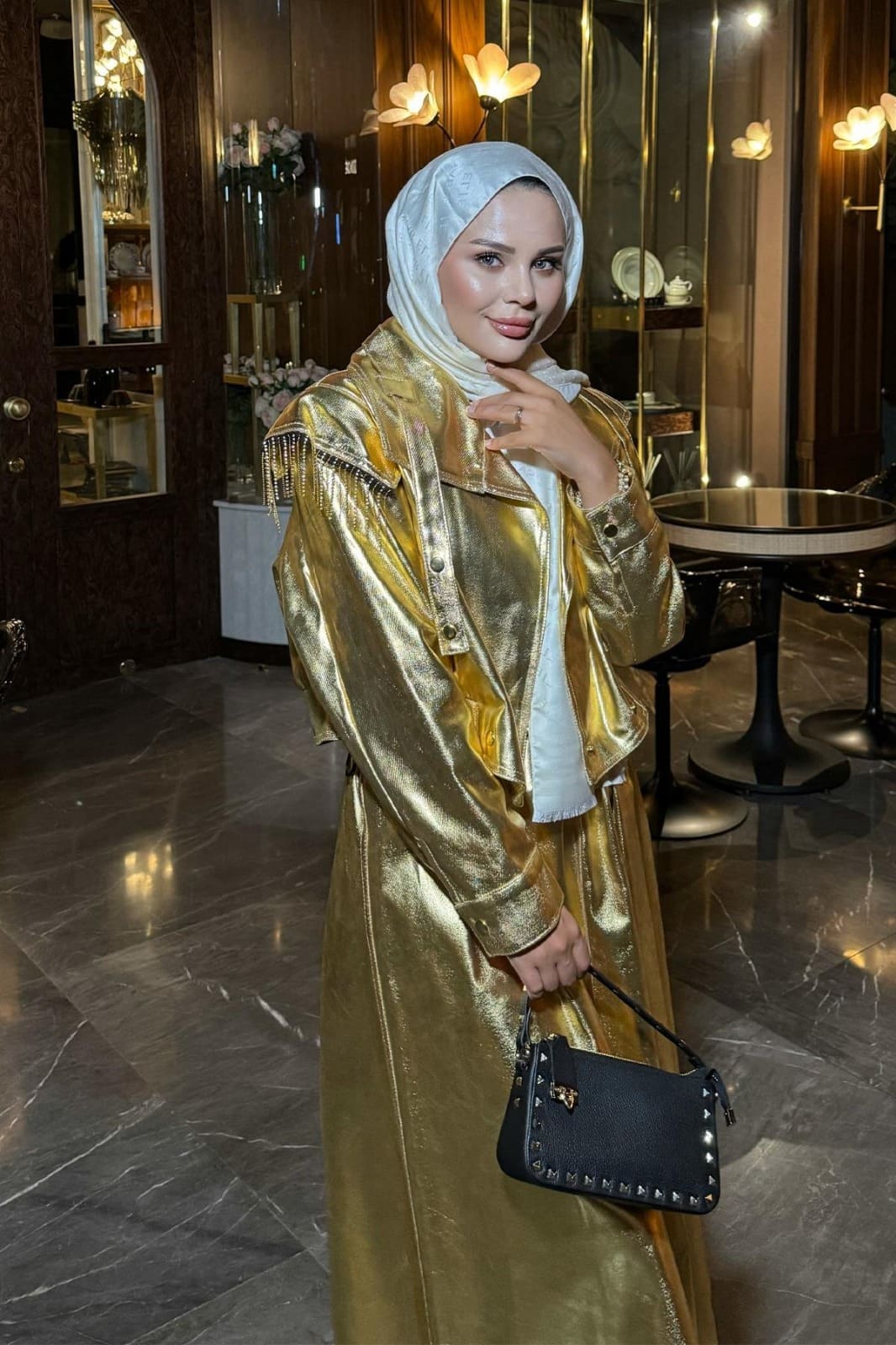 Taş Detaylı Metalik Azalea Etekli Takım TKM100268 - Gold - Görsel 3