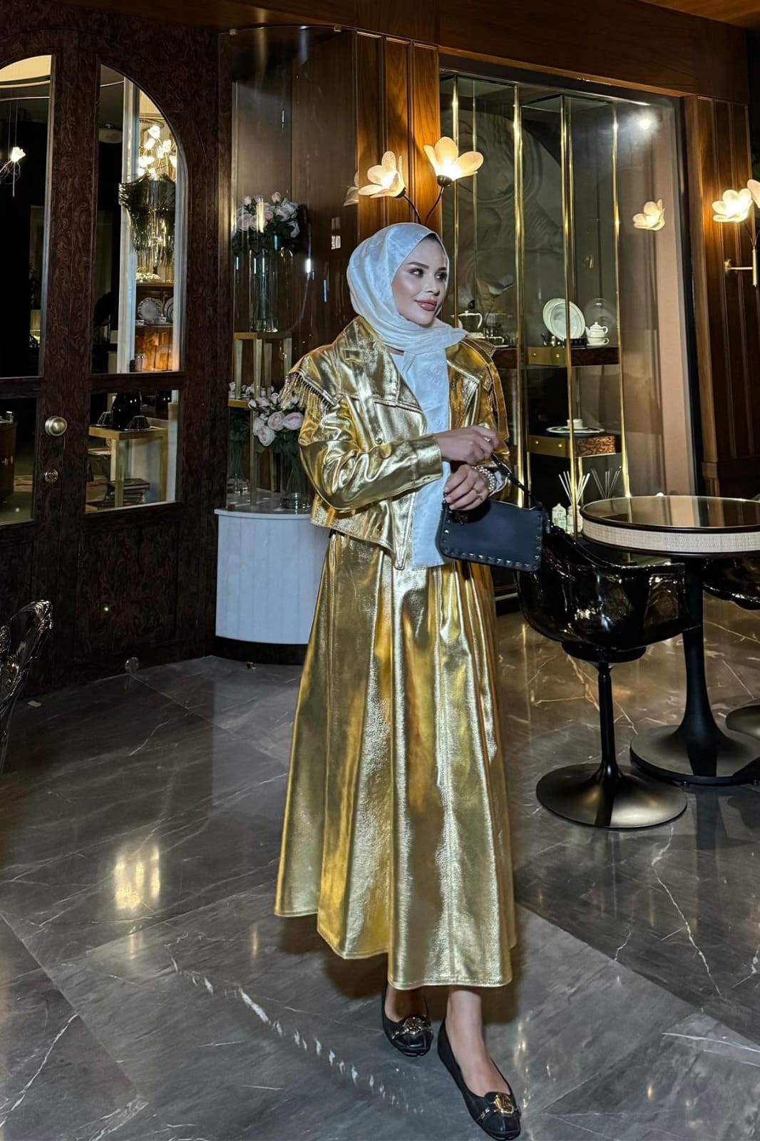 Taş Detaylı Metalik Azalea Etekli Takım TKM100268 - Gold - Görsel 2