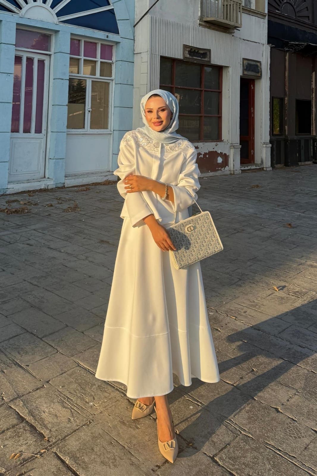 Mina Taş İşlemeli Etekli  Scuba İkili Takım TKM100269 - Beyaz - Görsel 4
