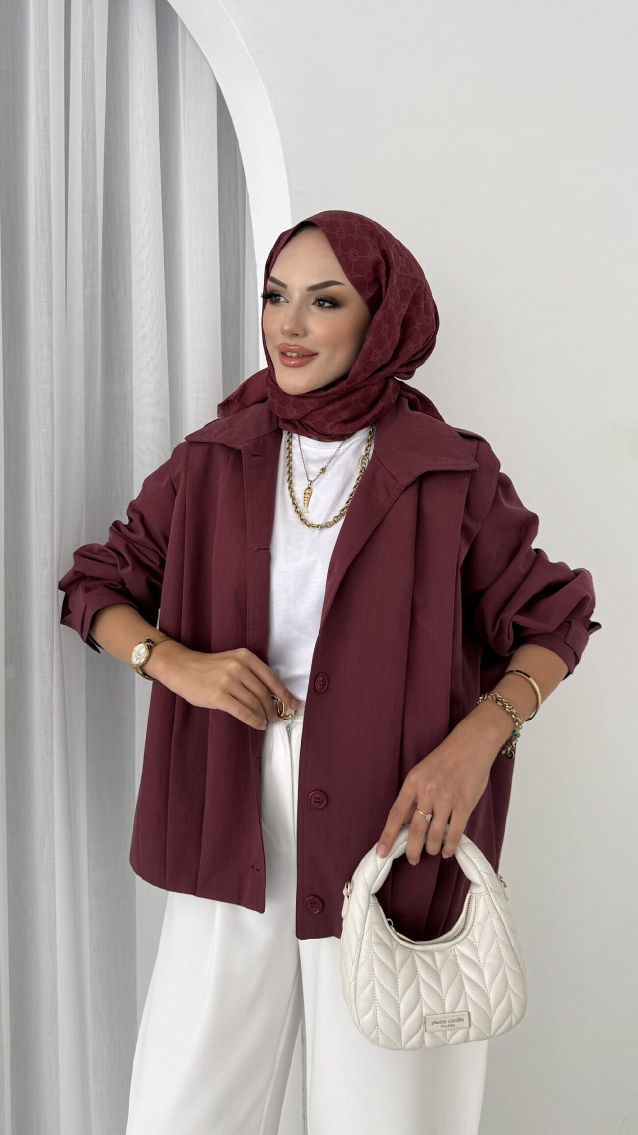 Zara Bomber Trençkot DŞ100237 - Bordo - Görsel 2