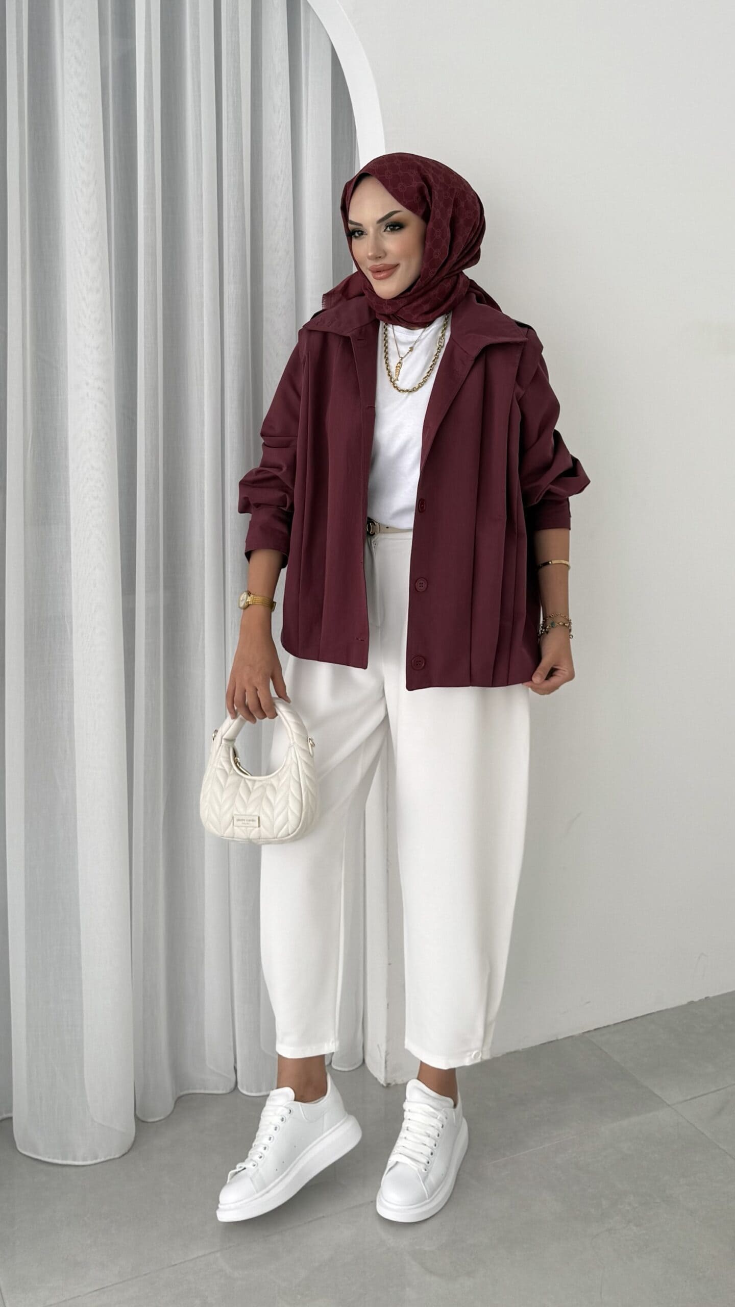 Zara Bomber Trençkot DŞ100237 - Bordo - Görsel 4