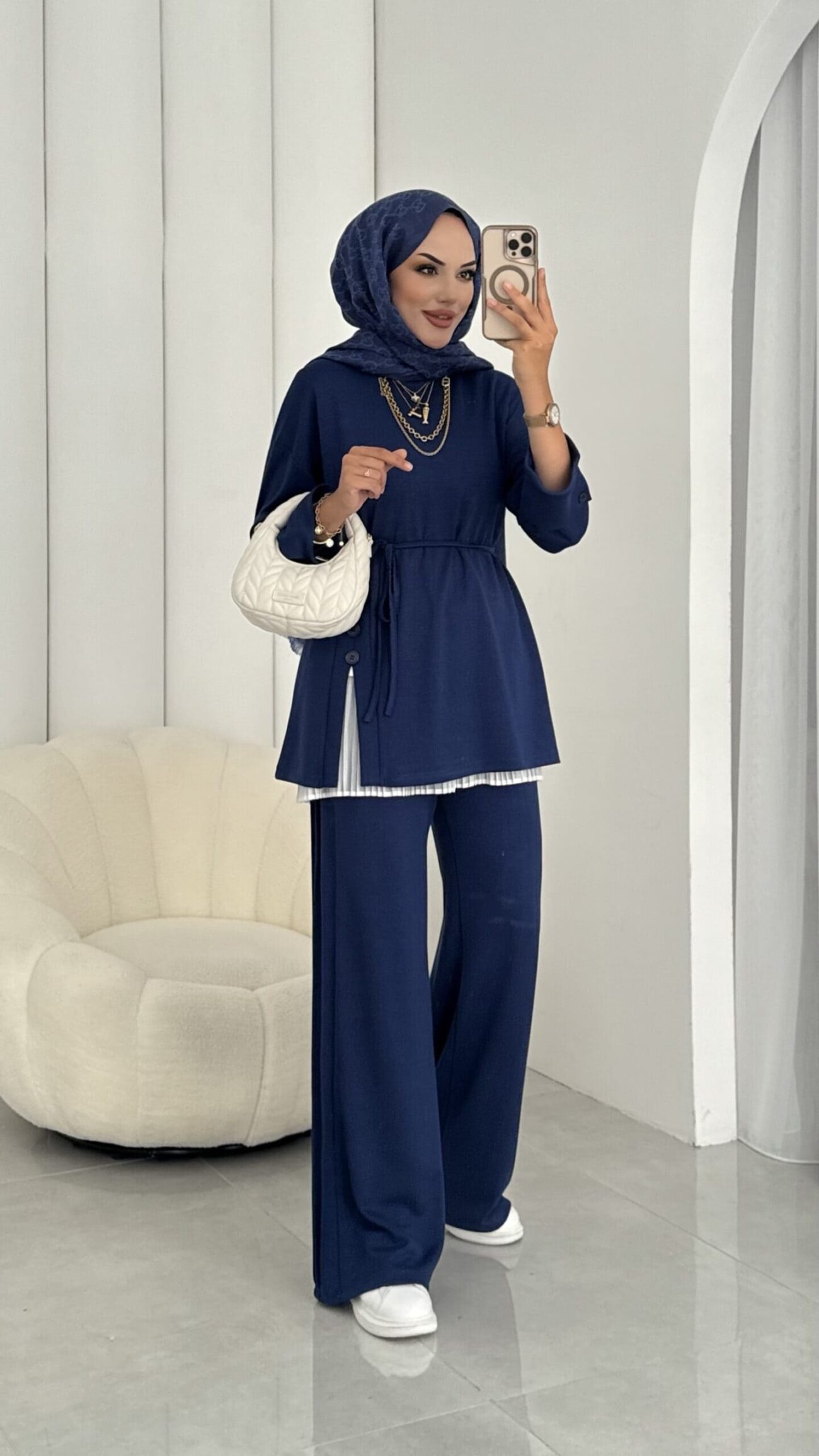 Premium Oysho Düğmeli İkili Takım TK2968 - Lacivert