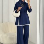 Premium Oysho Düğmeli İkili Takım TK2968 - Lacivert