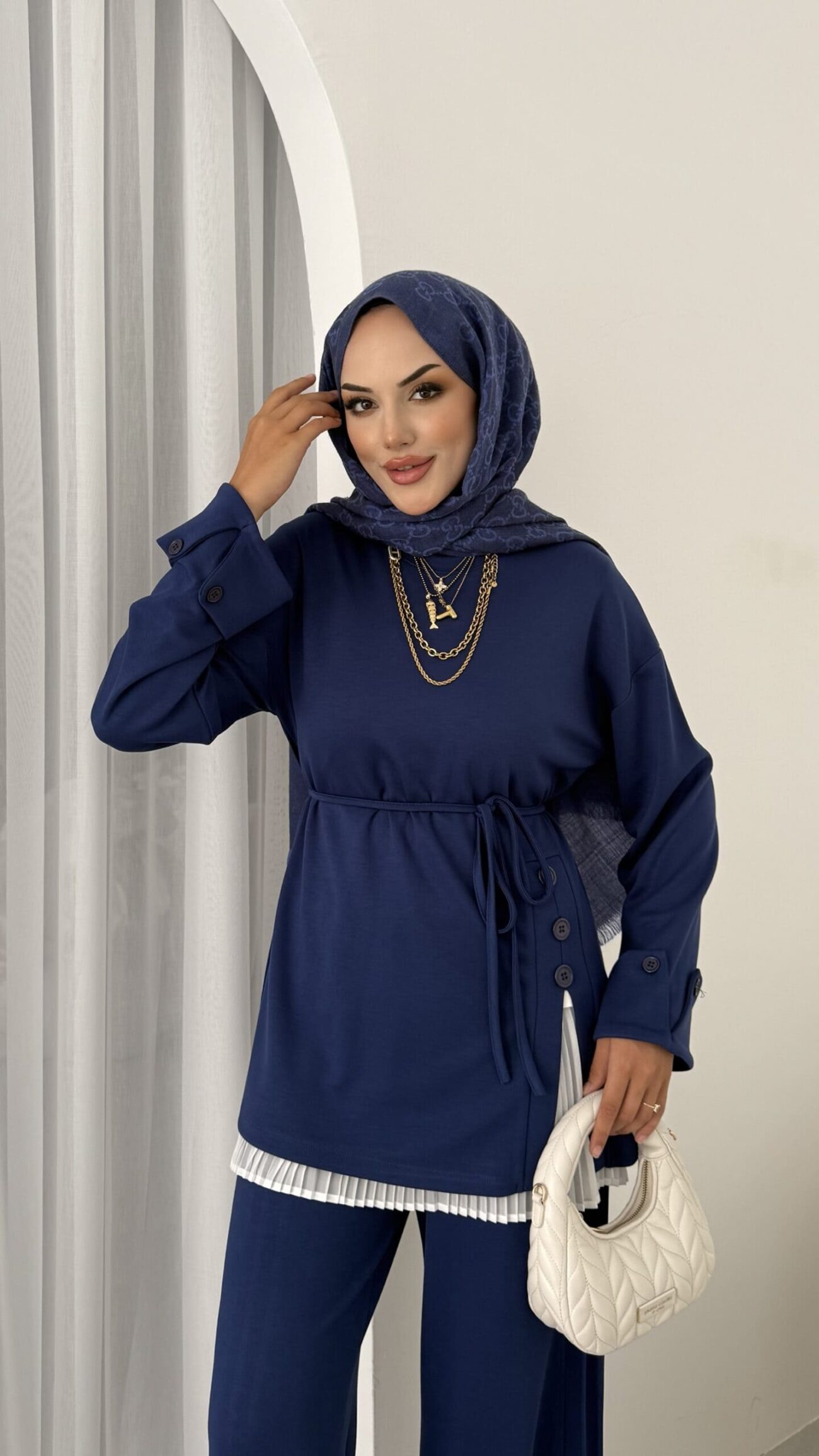 Premium Oysho Düğmeli İkili Takım TK2968 - Lacivert - Görsel 2