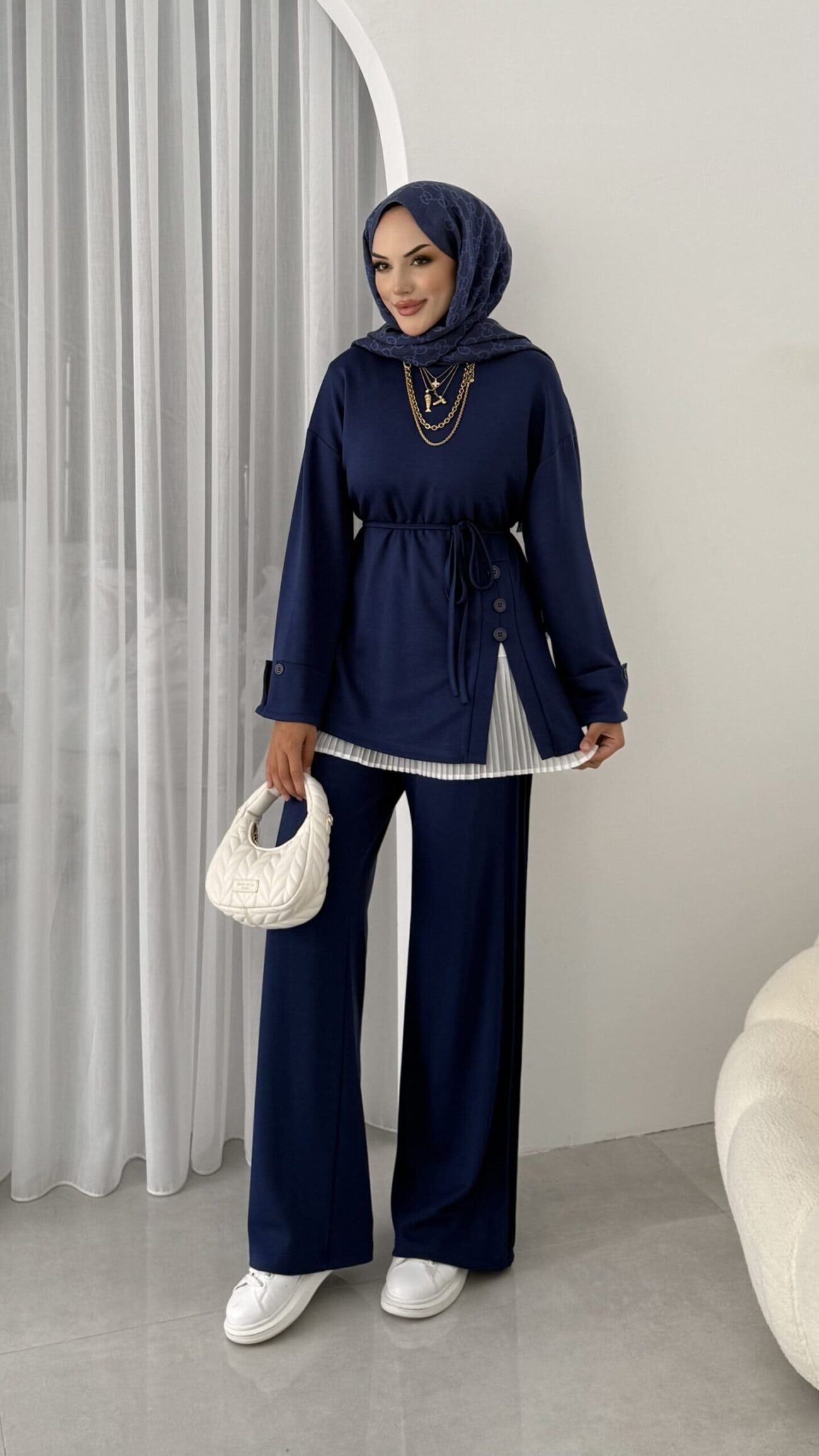 Premium Oysho Düğmeli İkili Takım TK2968 - Lacivert - Görsel 3
